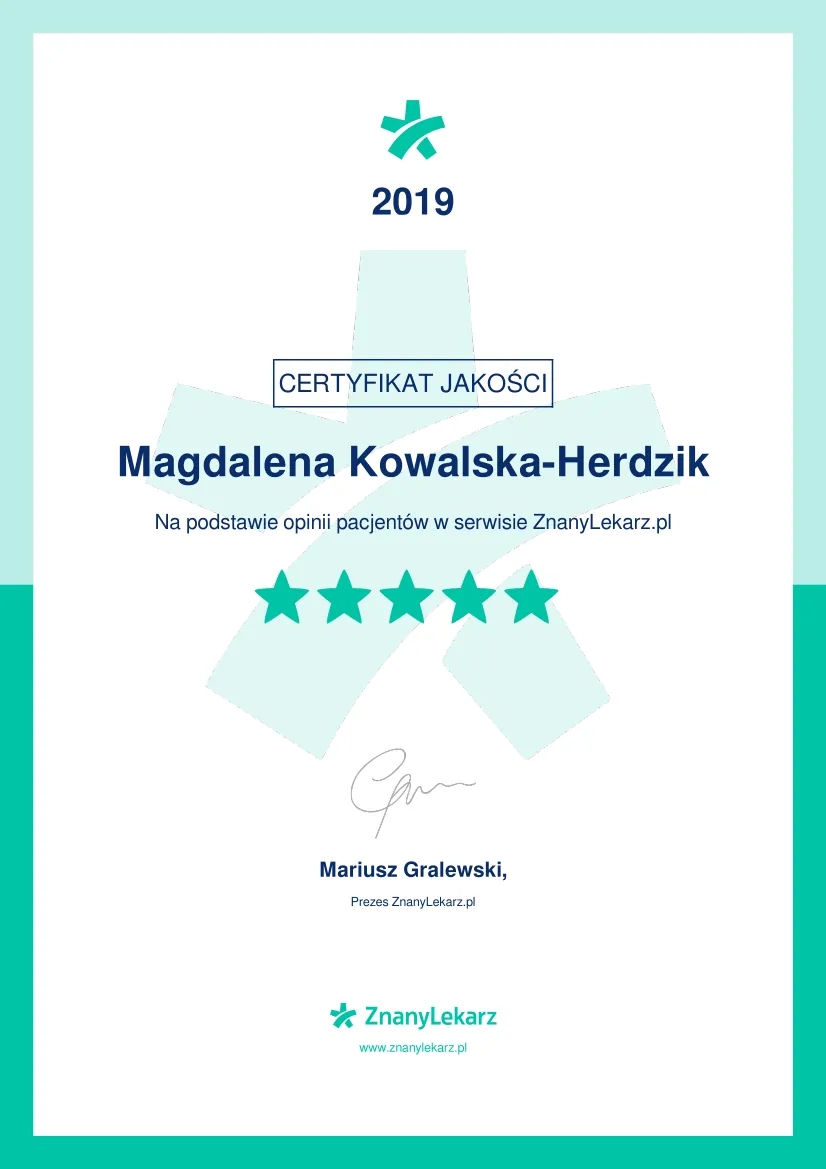 Certyfikat Centrum Psychologiczne Gdynia